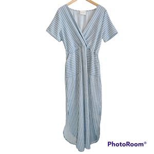 Anthropologie Blue & White Striped Wrap Maxi Dress